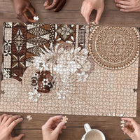 Tonga Ngatu Motifs Puzzle With Coat Of Arms Beige LT05 - Polynesian Pride