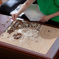 Tonga Ngatu Motifs Puzzle With Coat Of Arms Beige LT05 - Polynesian Pride