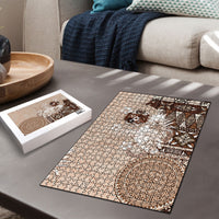 Tonga Ngatu Motifs Puzzle With Coat Of Arms Beige LT05 - Polynesian Pride