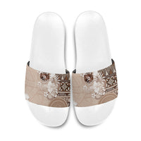 Tonga Ngatu Motifs Slide Sandals With Coat Of Arms Beige LT05 Beige - Polynesian Pride