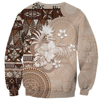 Tonga Ngatu Motifs Sweatshirt With Coat Of Arms Beige LT05 - Polynesian Pride