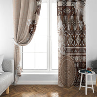 Tonga Ngatu Motifs Window Curtain With Coat Of Arms Beige LT05 - Polynesian Pride