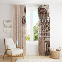 Tonga Ngatu Motifs Window Curtain With Coat Of Arms Beige LT05 - Polynesian Pride