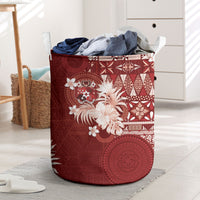 Tonga Ngatu Motifs Laundry Basket With Coat Of Arms Red LT05 Red - Polynesian Pride
