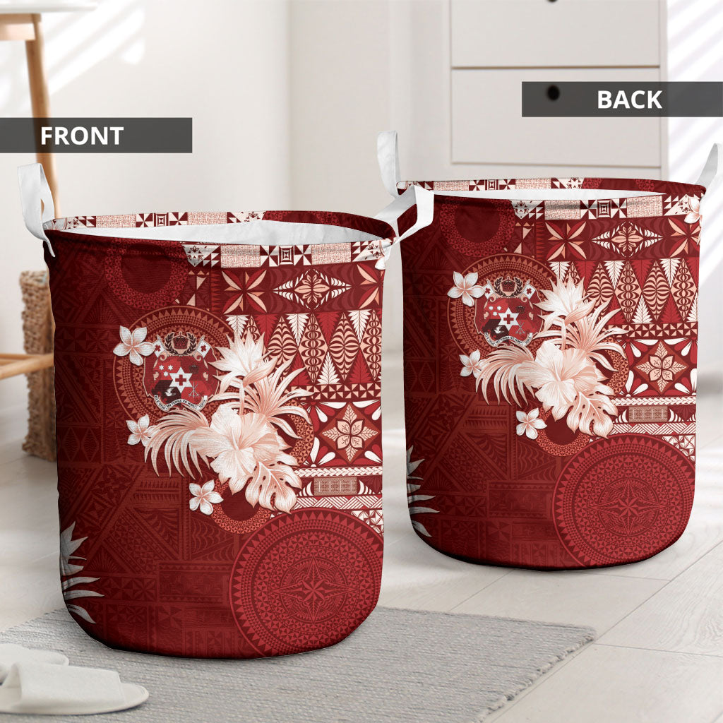 Tonga Ngatu Motifs Laundry Basket With Coat Of Arms Red LT05 - Polynesian Pride