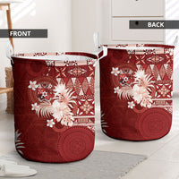 Tonga Ngatu Motifs Laundry Basket With Coat Of Arms Red LT05 - Polynesian Pride