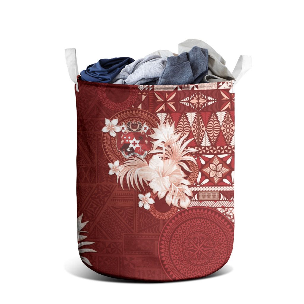 Tonga Ngatu Motifs Laundry Basket With Coat Of Arms Red LT05 - Polynesian Pride