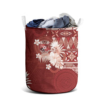 Tonga Ngatu Motifs Laundry Basket With Coat Of Arms Red LT05 - Polynesian Pride