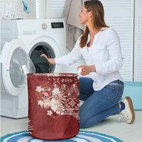 Tonga Ngatu Motifs Laundry Basket With Coat Of Arms Red LT05 - Polynesian Pride