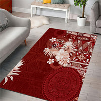 Tonga Ngatu Motifs Area Rug With Coat Of Arms Red LT05 - Polynesian Pride