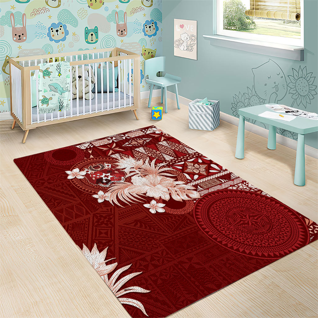 Tonga Ngatu Motifs Area Rug With Coat Of Arms Red LT05 - Polynesian Pride