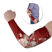 Tonga Ngatu Motifs Arm Sleeves With Coat Of Arms Red LT05 Set of 2 Red - Polynesian Pride