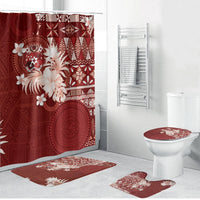 Tonga Ngatu Motifs Bathroom Set With Coat Of Arms Red LT05 Bathroom Set (4 pcs) Red - Polynesian Pride