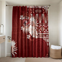 Tonga Ngatu Motifs Bathroom Set With Coat Of Arms Red LT05 Shower Curtain Only Red - Polynesian Pride