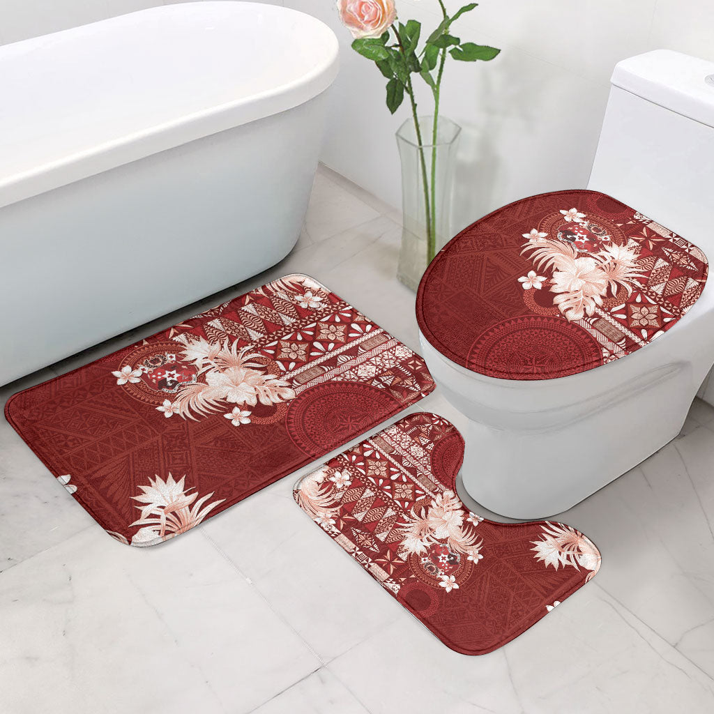 Tonga Ngatu Motifs Bathroom Set With Coat Of Arms Red LT05 - Polynesian Pride