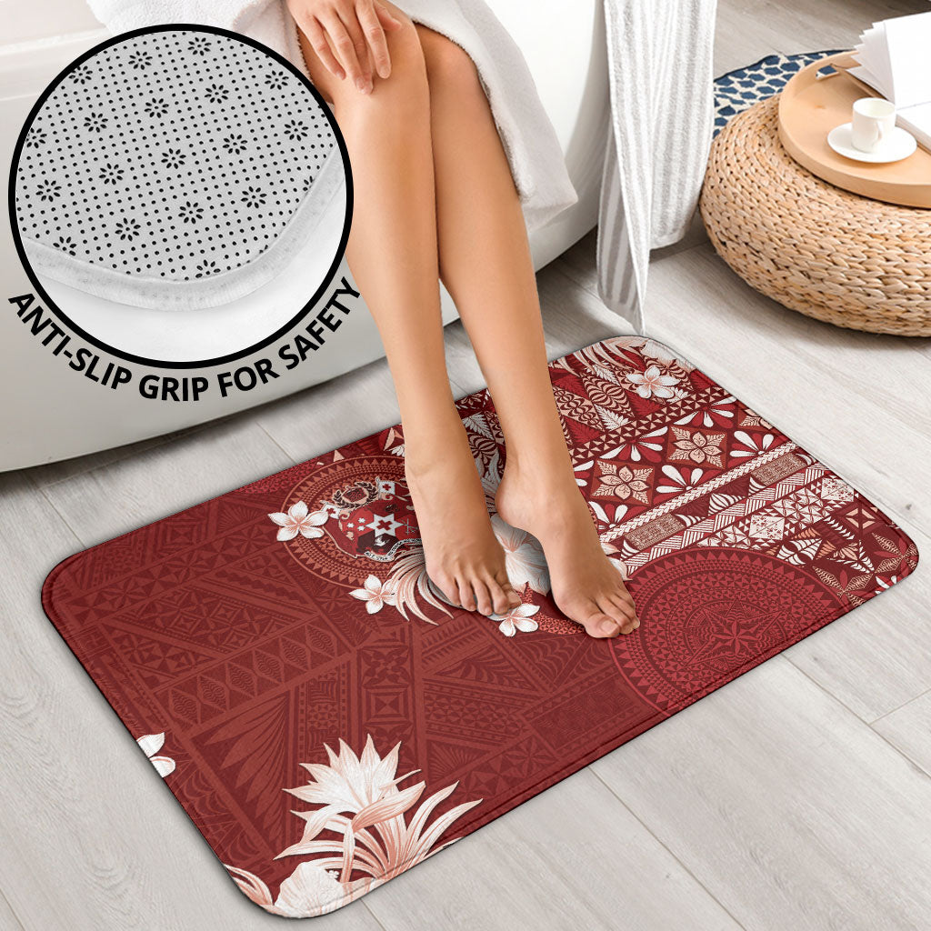 Tonga Ngatu Motifs Bathroom Set With Coat Of Arms Red LT05 - Polynesian Pride