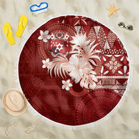 Tonga Ngatu Motifs Beach Blanket With Coat Of Arms Red LT05 One Size 150cm Red - Polynesian Pride