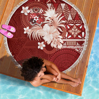 Tonga Ngatu Motifs Beach Blanket With Coat Of Arms Red LT05 - Polynesian Pride