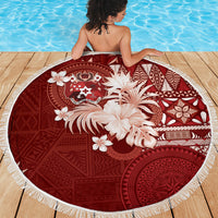 Tonga Ngatu Motifs Beach Blanket With Coat Of Arms Red LT05 - Polynesian Pride