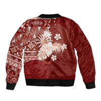 Tonga Ngatu Motifs Bomber Jacket With Coat Of Arms Red LT05 - Polynesian Pride