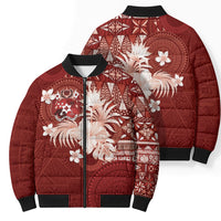 Tonga Ngatu Motifs Bomber Puffer Jacket With Coat Of Arms Red LT05 - Polynesian Pride