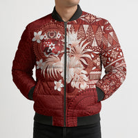 Tonga Ngatu Motifs Bomber Puffer Jacket With Coat Of Arms Red LT05 - Polynesian Pride