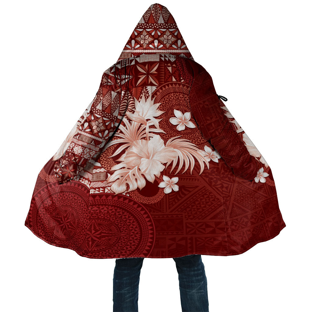 Tonga Ngatu Motifs Cloak With Coat Of Arms Red LT05 Unisex Red - Polynesian Pride