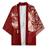 Tonga Ngatu Motifs Kimono With Coat Of Arms Red LT05 Unisex Red - Polynesian Pride