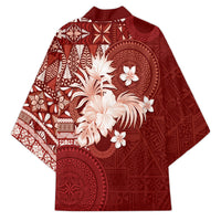 Tonga Ngatu Motifs Kimono With Coat Of Arms Red LT05 - Polynesian Pride