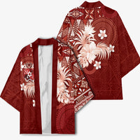 Tonga Ngatu Motifs Kimono With Coat Of Arms Red LT05 - Polynesian Pride