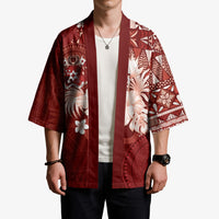 Tonga Ngatu Motifs Kimono With Coat Of Arms Red LT05 - Polynesian Pride