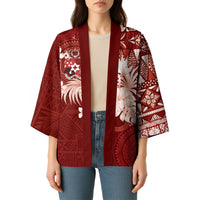 Tonga Ngatu Motifs Kimono With Coat Of Arms Red LT05 - Polynesian Pride