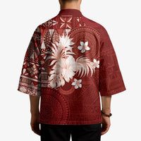 Tonga Ngatu Motifs Kimono With Coat Of Arms Red LT05 - Polynesian Pride