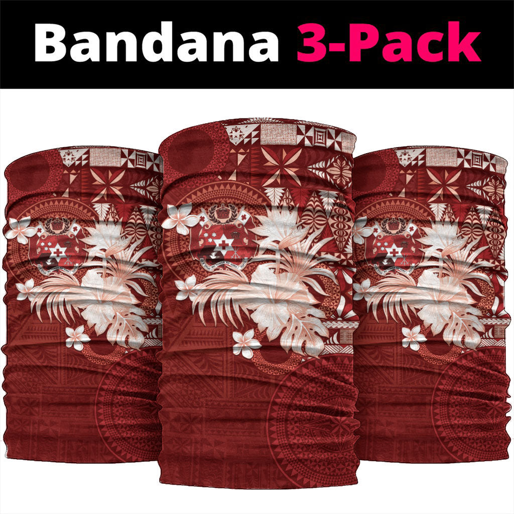 Tonga Ngatu Motifs Neck Gaiter With Coat Of Arms Red LT05 package One Size: 25*50cm Red - Polynesian Pride