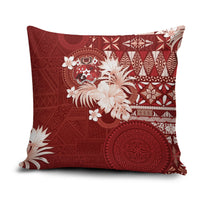 Tonga Ngatu Motifs Pillow Cover With Coat Of Arms Red LT05 Red - Polynesian Pride