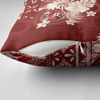 Tonga Ngatu Motifs Pillow Cover With Coat Of Arms Red LT05 - Polynesian Pride