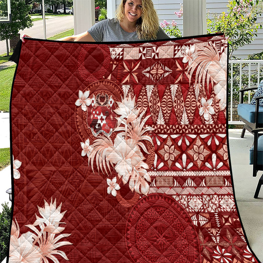 Tonga Ngatu Motifs Quilt With Coat Of Arms Red LT05 Red - Polynesian Pride