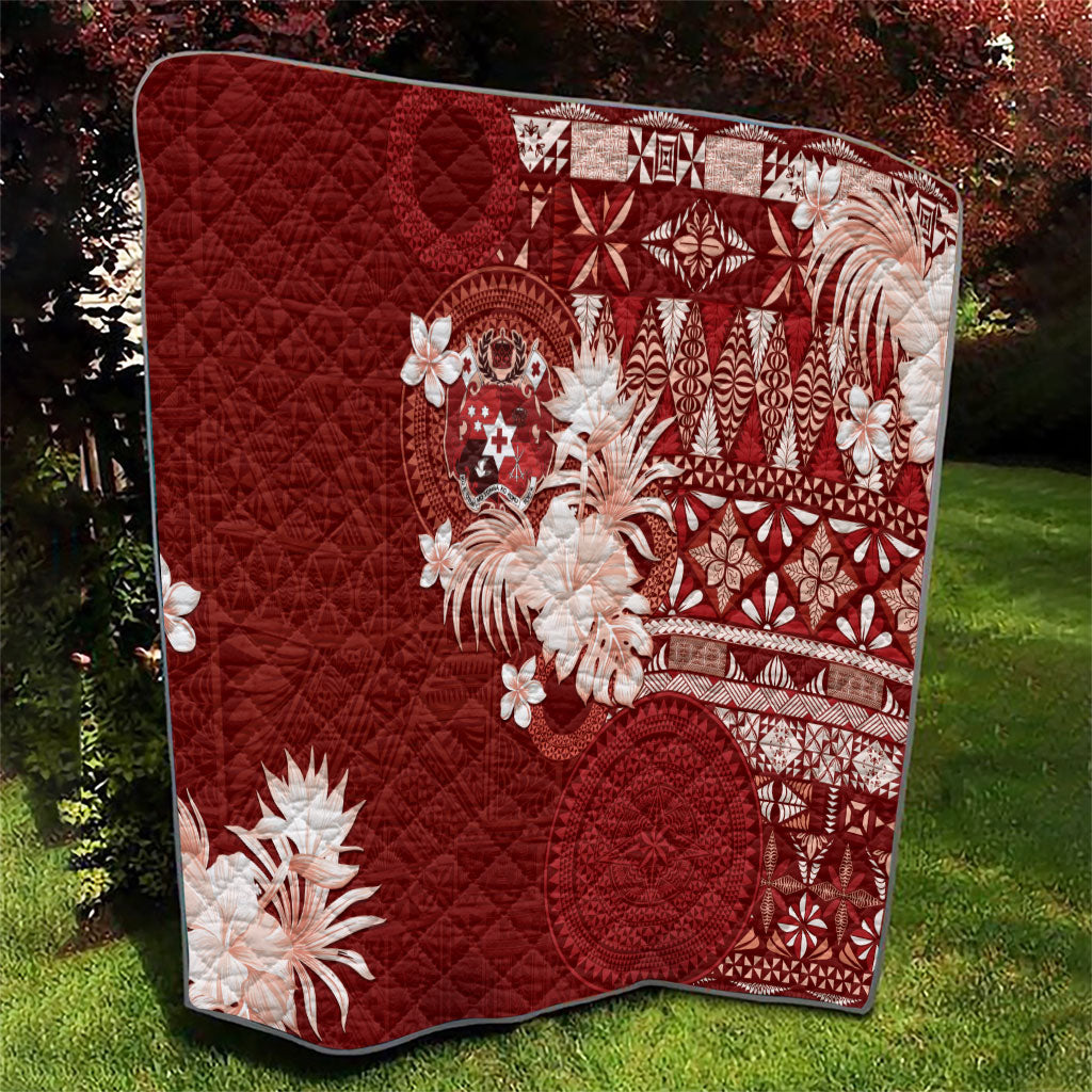 Tonga Ngatu Motifs Quilt With Coat Of Arms Red LT05 - Polynesian Pride