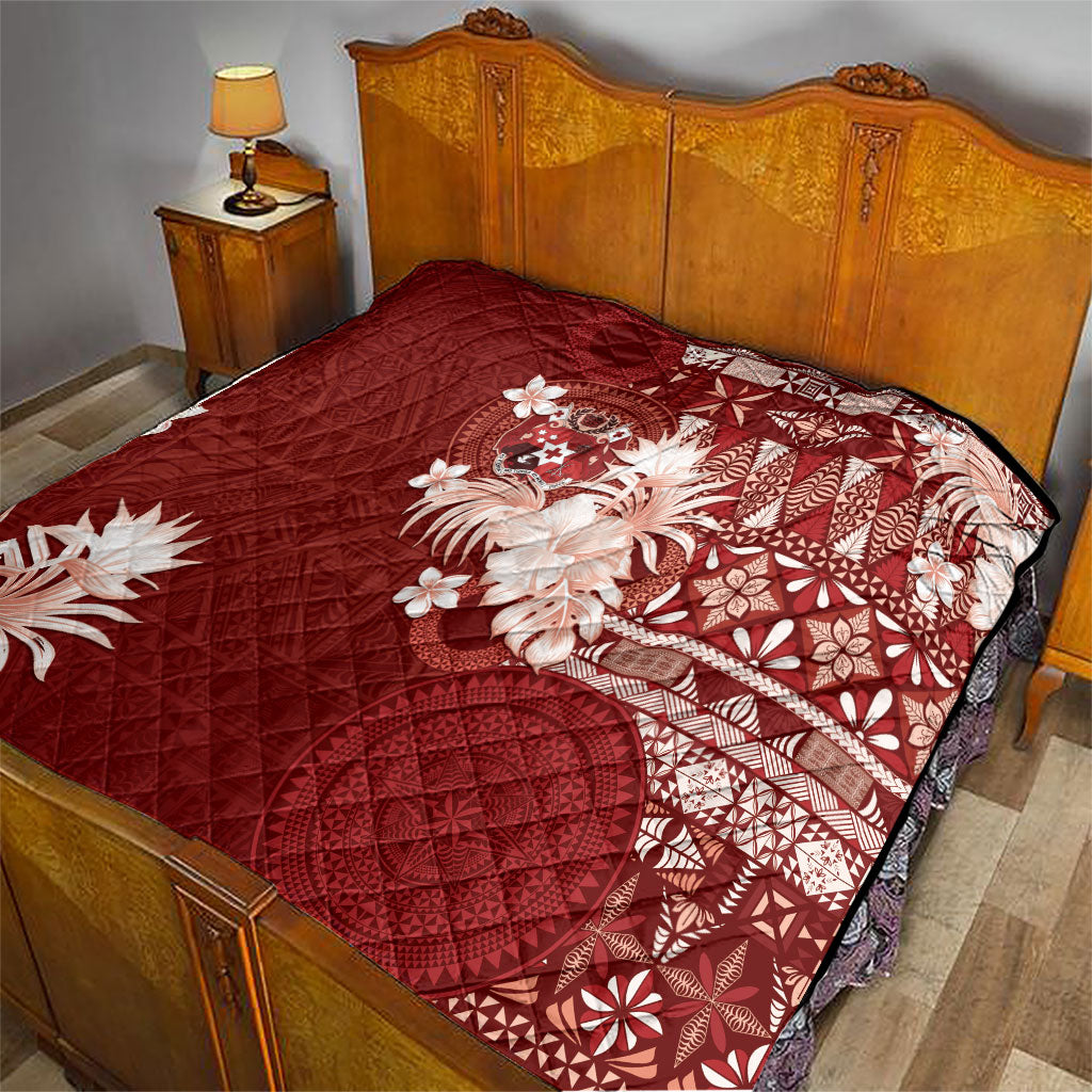 Tonga Ngatu Motifs Quilt With Coat Of Arms Red LT05 - Polynesian Pride