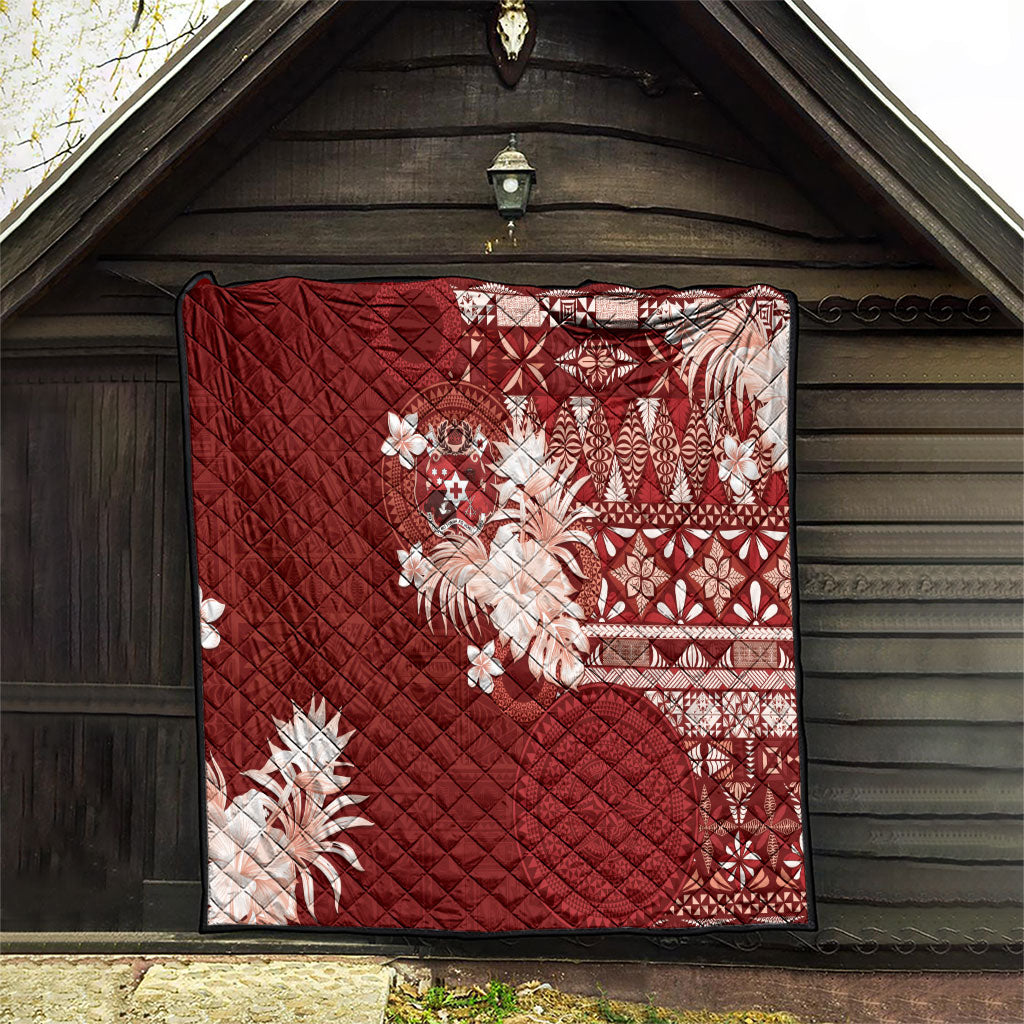 Tonga Ngatu Motifs Quilt With Coat Of Arms Red LT05 - Polynesian Pride