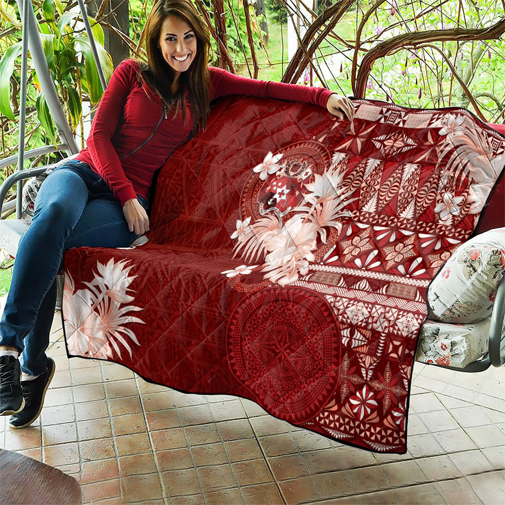Tonga Ngatu Motifs Quilt With Coat Of Arms Red LT05 - Polynesian Pride