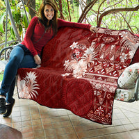Tonga Ngatu Motifs Quilt With Coat Of Arms Red LT05 - Polynesian Pride