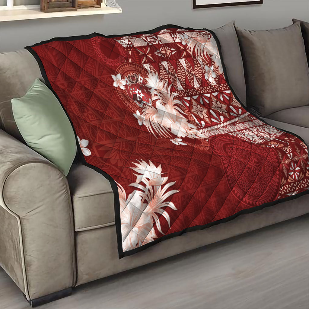 Tonga Ngatu Motifs Quilt With Coat Of Arms Red LT05 - Polynesian Pride