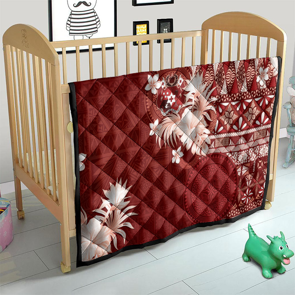 Tonga Ngatu Motifs Quilt With Coat Of Arms Red LT05 - Polynesian Pride