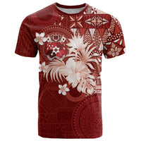 Tonga Ngatu Motifs T Shirt With Coat Of Arms Red LT05 Red - Polynesian Pride