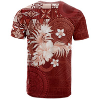Tonga Ngatu Motifs T Shirt With Coat Of Arms Red LT05 - Polynesian Pride