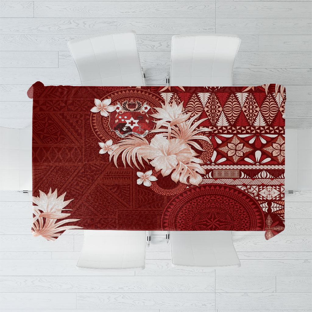 Tonga Ngatu Motifs Tablecloth With Coat Of Arms Red LT05 Red - Polynesian Pride