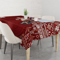 Tonga Ngatu Motifs Tablecloth With Coat Of Arms Red LT05 - Polynesian Pride