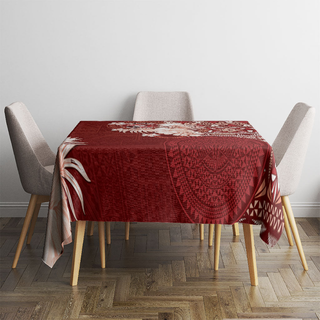 Tonga Ngatu Motifs Tablecloth With Coat Of Arms Red LT05 - Polynesian Pride