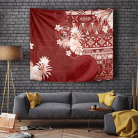 Tonga Ngatu Motifs Tapestry With Coat Of Arms Red LT05 Red - Polynesian Pride